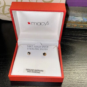 Macys Sapphire & Diamond Studs NWT
